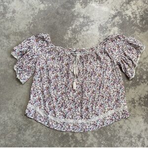 American Eagle Shirt Womens Size XL Off the shoulder Floral Short Sleeve Multi